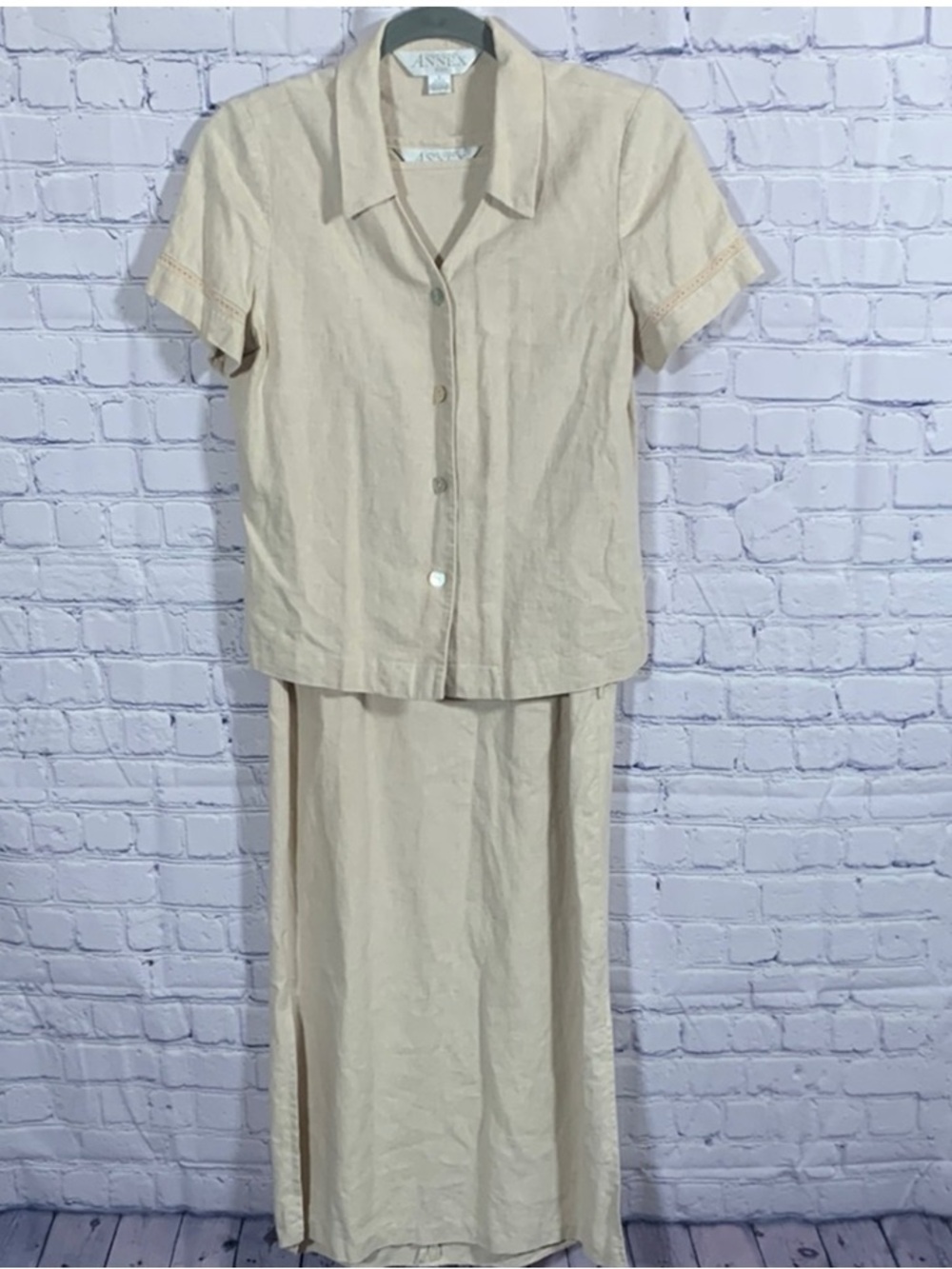 Annex Womens Vintage Linen Blend Midi Dress & Shirt Tan 8P Grannycore Old Money